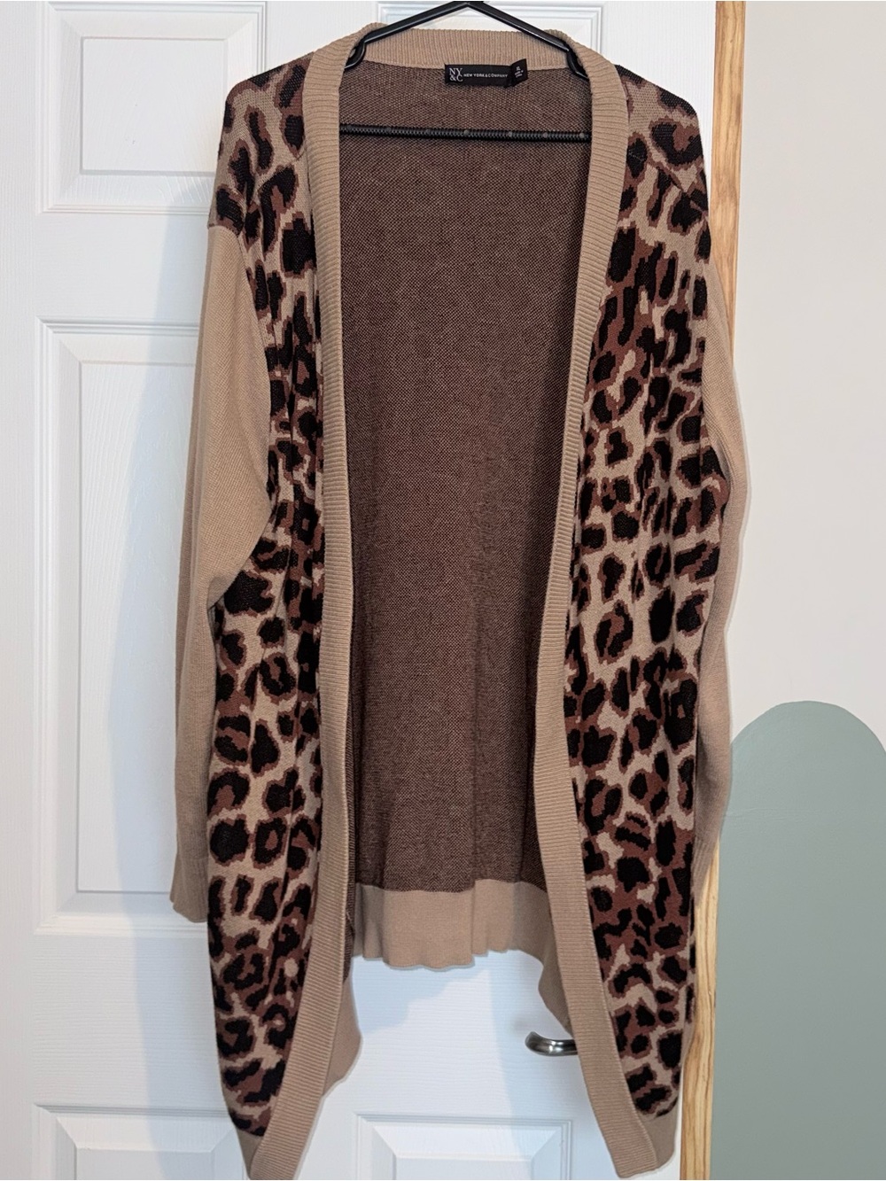 Leopard Print Open-Front Cardigan Sweater - Beige/Brown